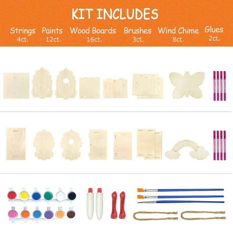 ORIENTAL CHERRY Crafts for Kids Ages 4-8 - 4 Pack DIY Bird House Wind Chime Kit - Build and Paint Birdhouses Wooden Arts Kits Easter Basket Stuffers Gifts for Girls Kids Boys Toddlers Ages 3-5 4-6 6-8 8-12 - Image 4